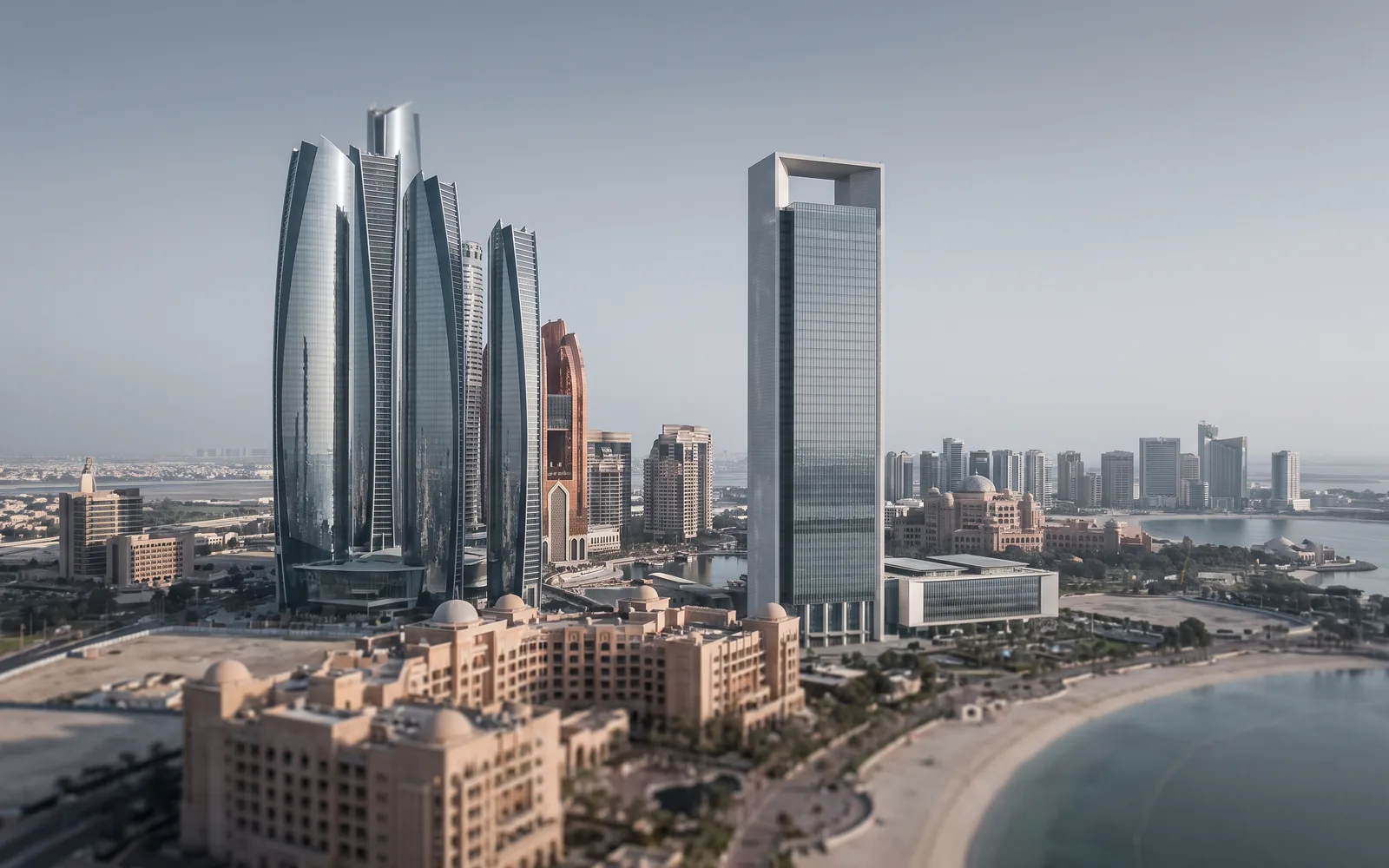 The Abu Dhabi skyline in clear daytime light